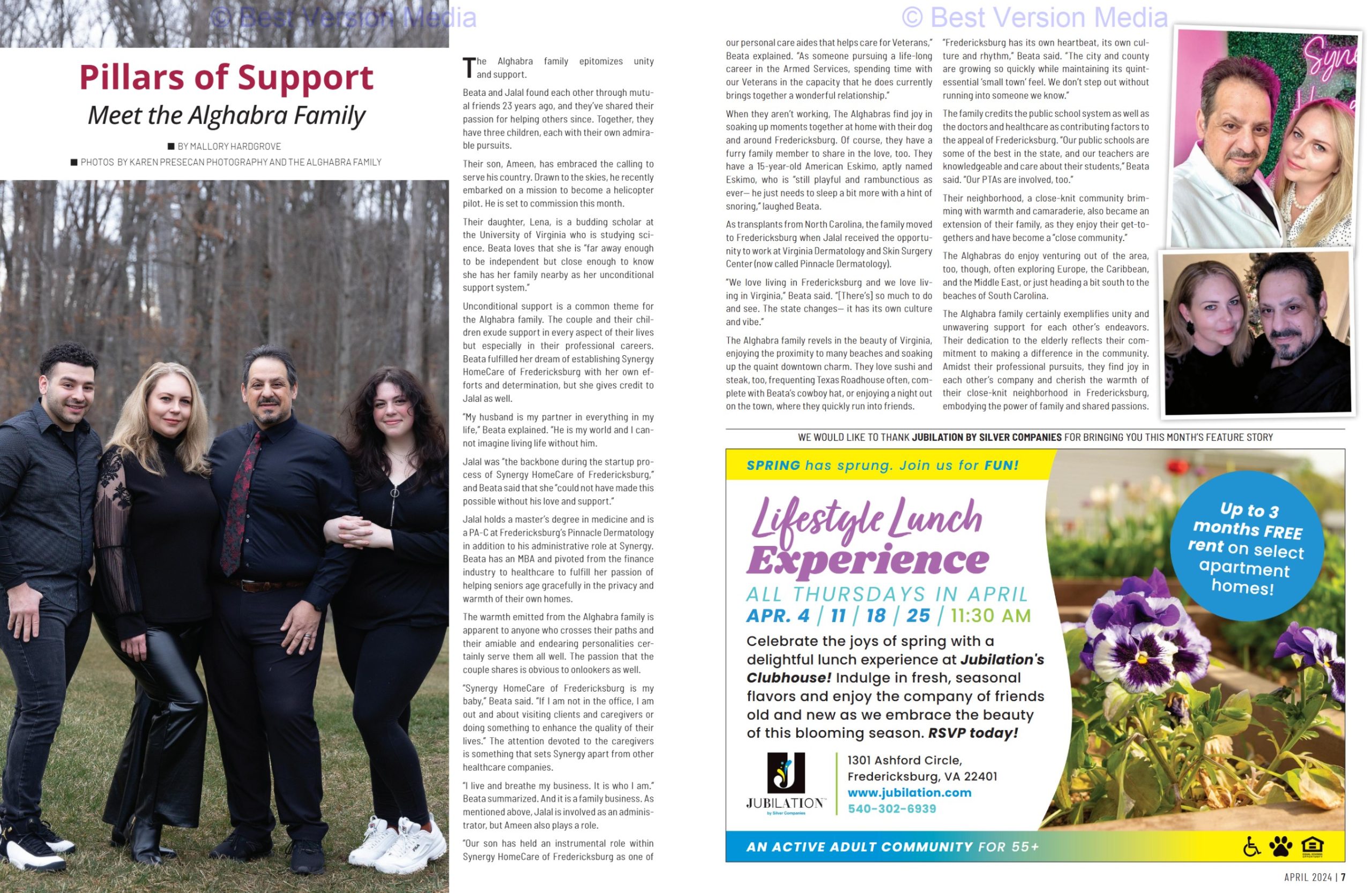 Beata Alghabra featured in Neighbors of Chancellorsville Magazine April 2024