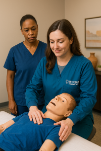 SYNERGY HomeCare trainer provides instruction to overnight caregiver at our office in Tucson, AZ.