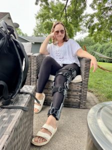 Alicia with leg brace on